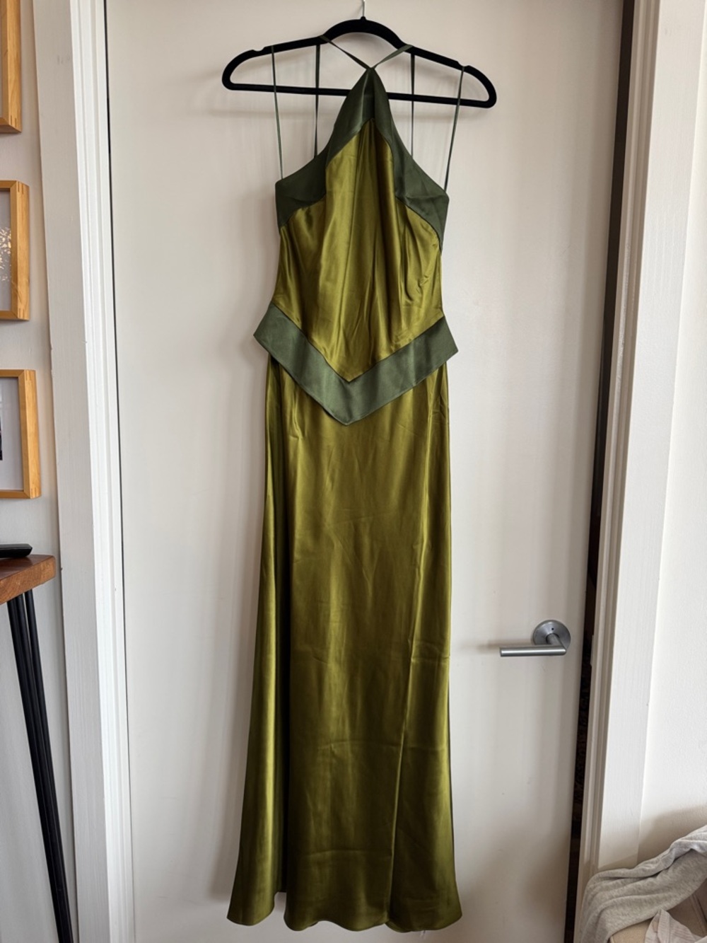 Reformation Jillian Silk Dress Olive Green Maxi Dress - Picture 7 of 7